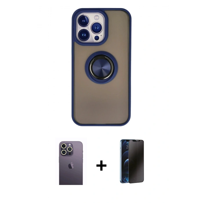 MARSİLYAN™- iPhone 13 Pro Max Kılıf Yörünge Çizgi - Siyah 3D Antistatik Hayalet Cam Ekran Koruyucu + Neon Fosforlu Kamera Lens - BZ