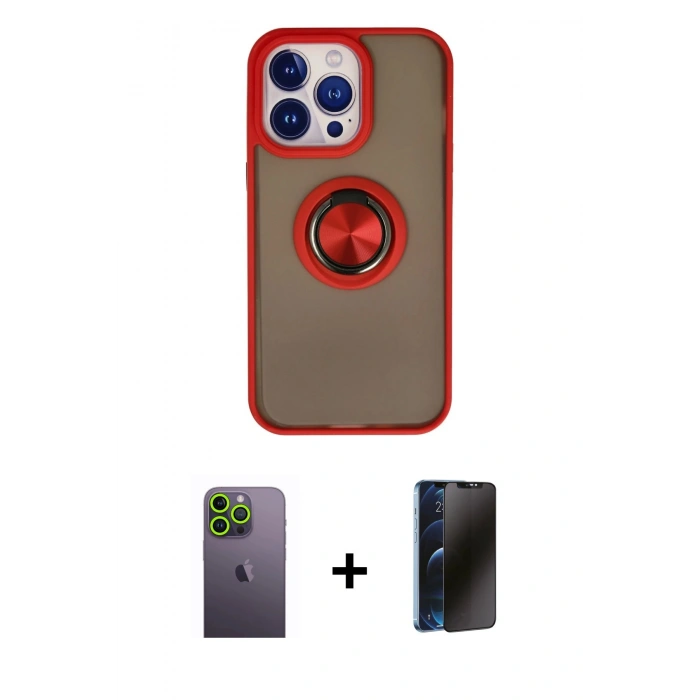 MARSİLYAN™- iPhone 13 Pro Max Kılıf Yörünge Çizgi - Siyah 3D Antistatik Hayalet Cam Ekran Koruyucu + Neon Fosforlu Kamera Lens - YL