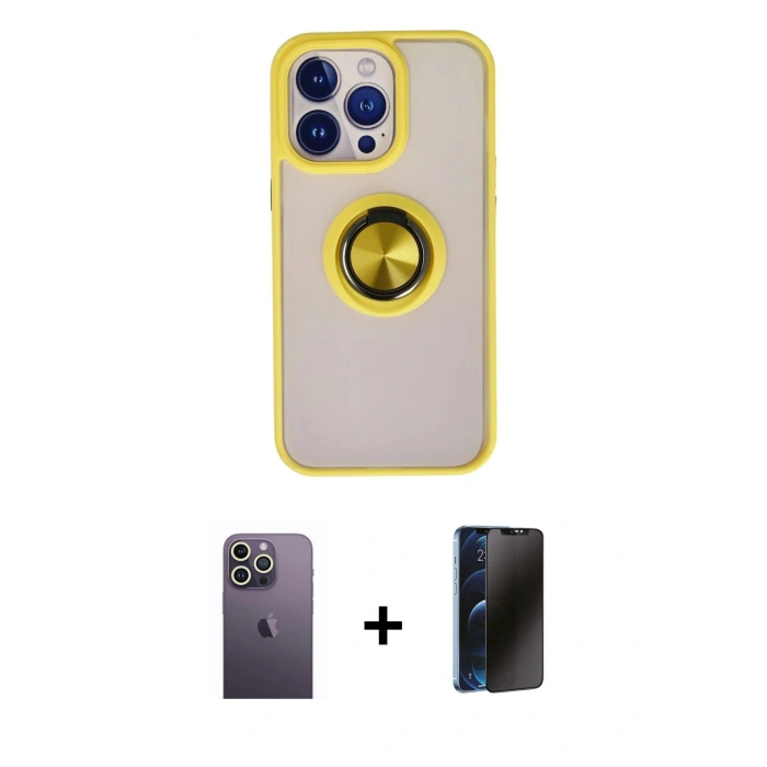 MARSİLYAN™- iPhone 13 Pro Max Kılıf Yörünge Çizgi - Siyah 3D Antistatik Hayalet Cam Ekran Koruyucu + Neon Fosforlu Kamera Lens - BZ