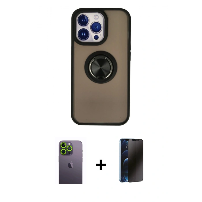 MARSİLYAN™- iPhone 13 Pro Max Kılıf Yörünge Çizgi - Siyah 3D Antistatik Hayalet Cam Ekran Koruyucu + Neon Fosforlu Kamera Lens - YL