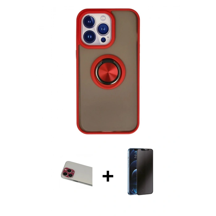 MARSİLYAN™- iPhone 13 Pro Max Kılıf Yörünge Çizgi - Siyah 3D Antistatik Hayalet Cam Ekran Koruyucu + Rainbow Kamera Lens Koruma Cam - KI