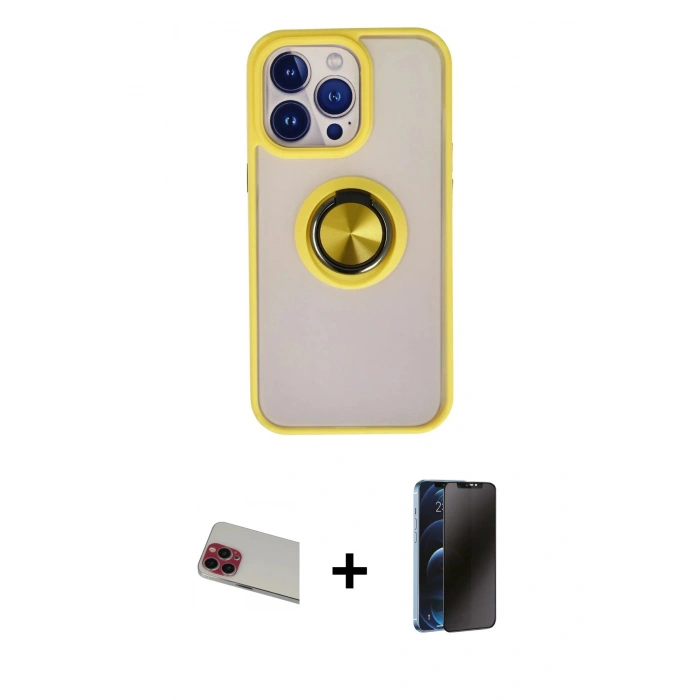 MARSİLYAN™- iPhone 13 Pro Max Kılıf Yörünge Çizgi - Siyah 3D Antistatik Hayalet Cam Ekran Koruyucu + Rainbow Kamera Lens Koruma Cam - KI