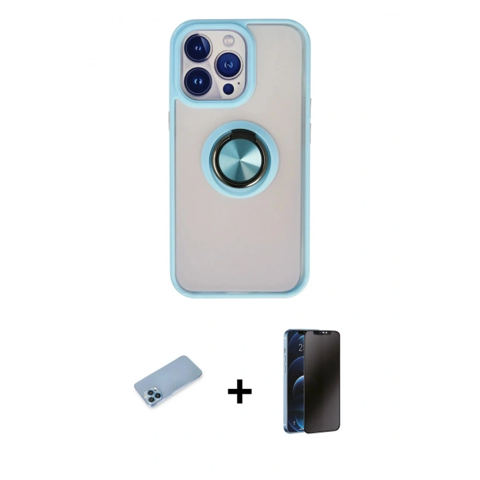 MARSİLYAN™- iPhone 13 Pro Max Kılıf Yörünge Çizgi - Siyah 3D Antistatik Hayalet Cam Ekran Koruyucu + Shine Kamera Lens Koruma Cam - MI