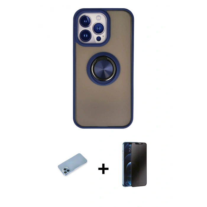 MARSİLYAN™- iPhone 13 Pro Max Kılıf Yörünge Çizgi - Siyah 3D Antistatik Hayalet Cam Ekran Koruyucu + Shine Kamera Lens Koruma Cam - MI