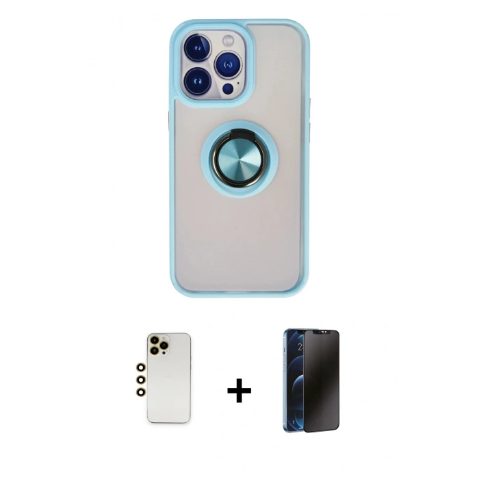 MARSİLYAN™- iPhone 13 Pro Max Kılıf Yörünge Çizgi - Siyah 3D Antistatik Hayalet Cam Ekran Koruyucu + Shine Kamera Lens - GD