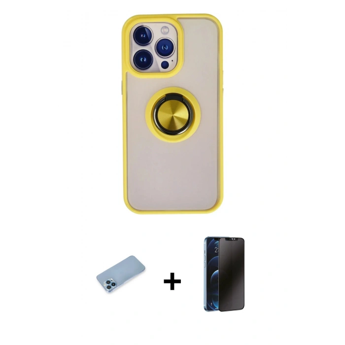 MARSİLYAN™- iPhone 13 Pro Max Kılıf Yörünge Çizgi - Siyah 3D Antistatik Hayalet Cam Ekran Koruyucu + Shine Kamera Lens Koruma Cam - MI