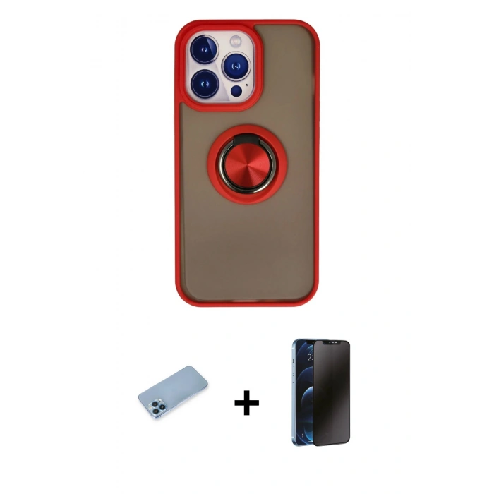MARSİLYAN™- iPhone 13 Pro Max Kılıf Yörünge Çizgi - Siyah 3D Antistatik Hayalet Cam Ekran Koruyucu + Shine Kamera Lens Koruma Cam - MI