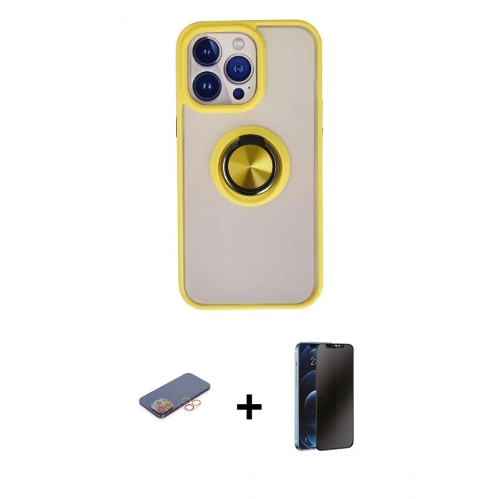 MARSİLYAN™- iPhone 13 Pro Max Kılıf Yörünge Çizgi - Siyah 3D Antistatik Hayalet Cam Ekran Koruyucu + Renkli Kamera Lens Koruma Cam - TU
