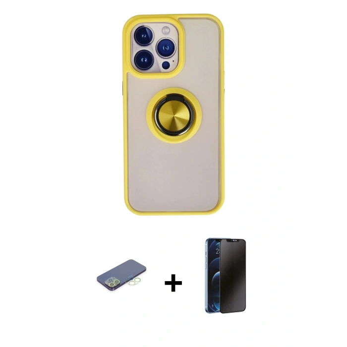 MARSİLYAN™- iPhone 13 Pro Max Kılıf Yörünge Çizgi - Siyah 3D Antistatik Hayalet Cam Ekran Koruyucu + Renkli Kamera Lens Koruma Cam - YL