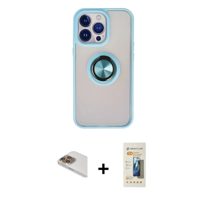 MARSİLYAN™- iPhone 13 Pro Max Kılıf Yörünge Çizgi - Siyah 6D Mat Seramik Hayalet Nano Ekran Koruyucu + Pers Alüminyum Kamera Lens - GD