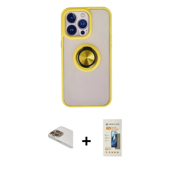 MARSİLYAN™- iPhone 13 Pro Max Kılıf Yörünge Çizgi - Siyah 6D Mat Seramik Hayalet Nano Ekran Koruyucu + Pers Alüminyum Kamera Lens - GD