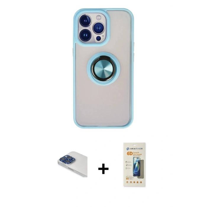 MARSİLYAN™- iPhone 13 Pro Max Kılıf Yörünge Çizgi - Siyah 6D Mat Seramik Hayalet Nano Ekran Koruyucu + Pers Alüminyum Kamera Lens - LT