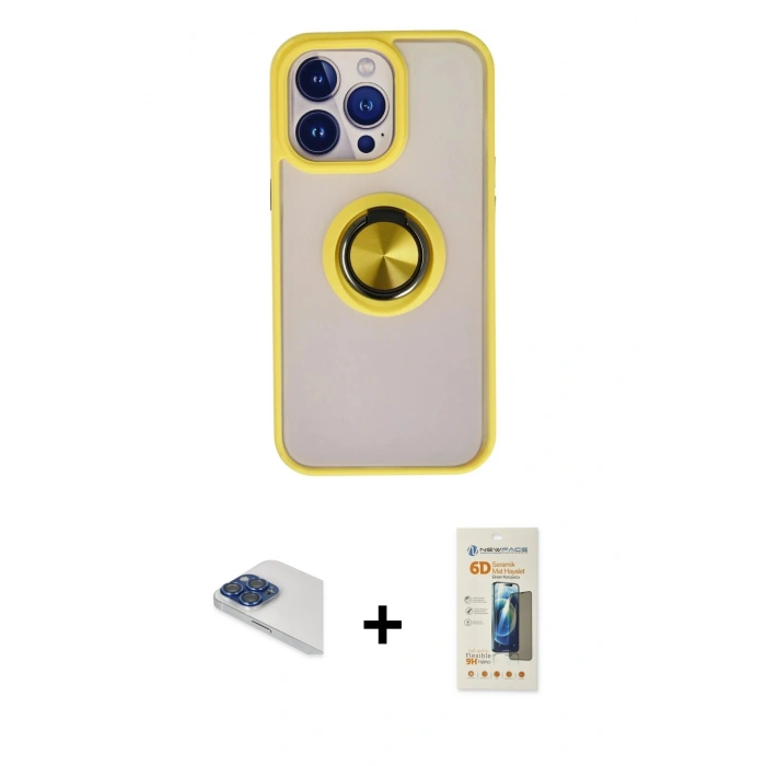 MARSİLYAN™- iPhone 13 Pro Max Kılıf Yörünge Çizgi - Siyah 6D Mat Seramik Hayalet Nano Ekran Koruyucu + Pers Alüminyum Kamera Lens - LT