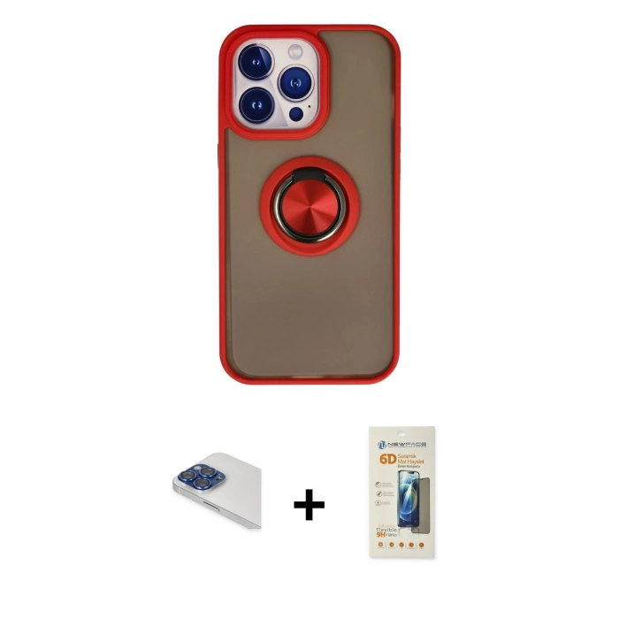 MARSİLYAN™- iPhone 13 Pro Max Kılıf Yörünge Çizgi - Siyah 6D Mat Seramik Hayalet Nano Ekran Koruyucu + Pers Alüminyum Kamera Lens - LT