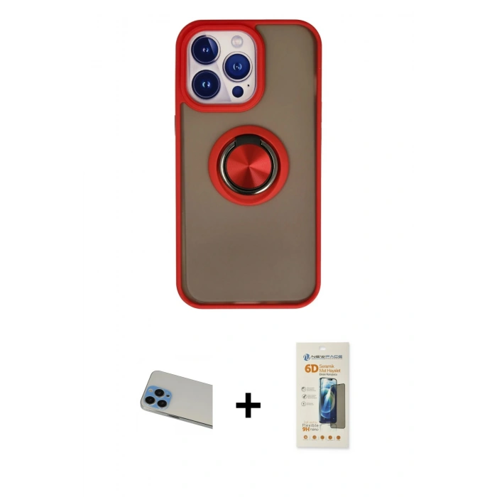 MARSİLYAN™- iPhone 13 Pro Max Kılıf Yörünge Çizgi - Siyah 6D Mat Seramik Hayalet Nano Ekran Koruyucu + Rainbow Kamera Lens Koruma Cam - MI