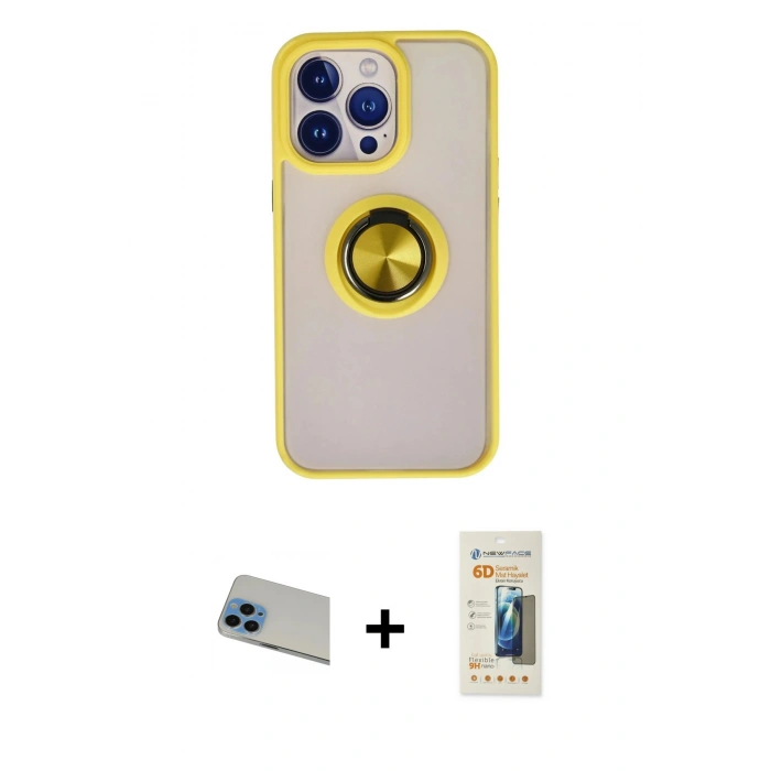 MARSİLYAN™- iPhone 13 Pro Max Kılıf Yörünge Çizgi - Siyah 6D Mat Seramik Hayalet Nano Ekran Koruyucu + Rainbow Kamera Lens Koruma Cam - MI