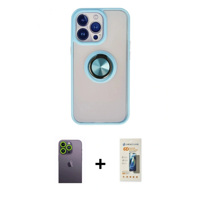 MARSİLYAN™- iPhone 13 Pro Max Kılıf Yörünge Çizgi - Siyah 6D Mat Seramik Hayalet Nano Ekran Koruyucu + Neon Fosforlu Kamera Lens - YL