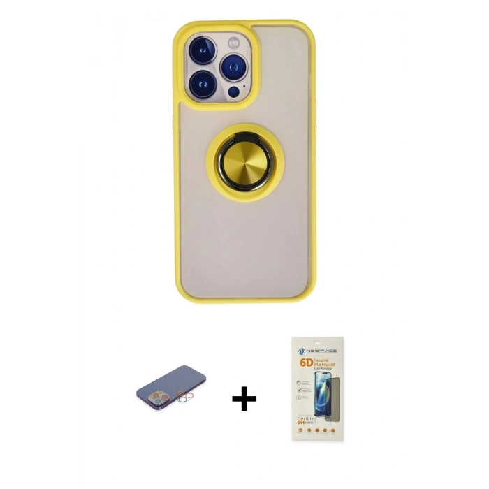 MARSİLYAN™- iPhone 13 Pro Max Kılıf Yörünge Çizgi - Siyah 6D Mat Seramik Hayalet Nano Ekran Koruyucu + Renkli Kamera Lens Koruma Cam - PE