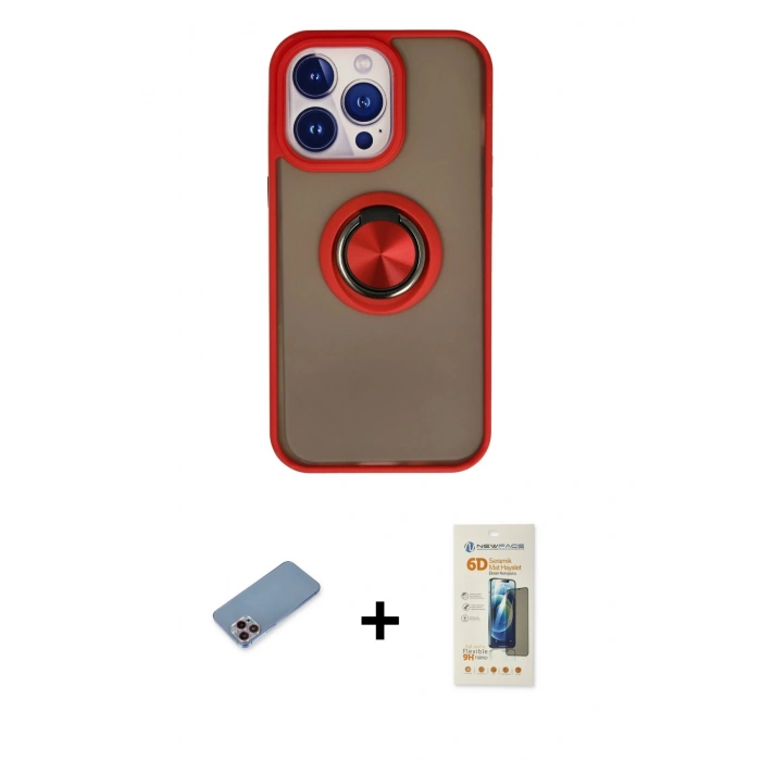 MARSİLYAN™- iPhone 13 Pro Max Kılıf Yörünge Çizgi - Siyah 6D Mat Seramik Hayalet Nano Ekran Koruyucu + Shine Kamera Lens Koruma Cam - PE