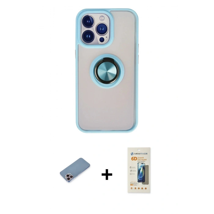 MARSİLYAN™- iPhone 13 Pro Max Kılıf Yörünge Çizgi - Siyah 6D Mat Seramik Hayalet Nano Ekran Koruyucu + Shine Kamera Lens Koruma Cam - PE