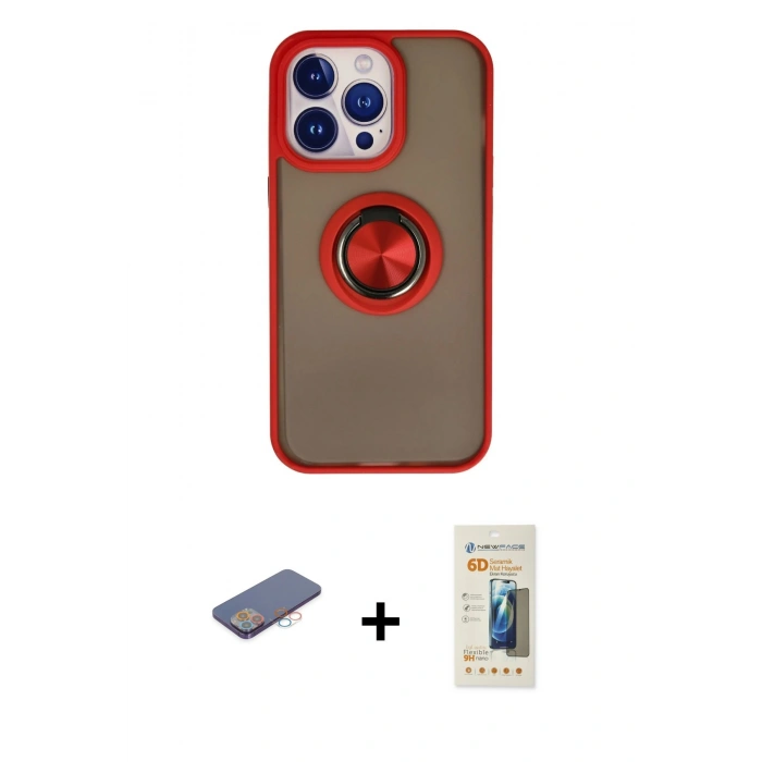 MARSİLYAN™- iPhone 13 Pro Max Kılıf Yörünge Çizgi - Siyah 6D Mat Seramik Hayalet Nano Ekran Koruyucu + Renkli Kamera Lens Koruma Cam - PE