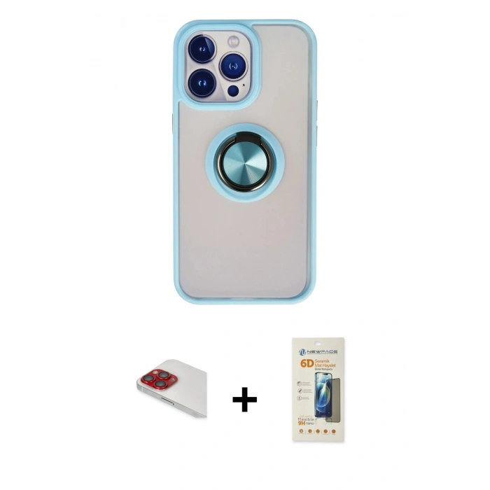MARSİLYAN™- iPhone 13 Pro Max Kılıf Yörünge Çizgi - Siyah 6D Mat Seramik Hayalet Nano Ekran Koruyucu + Pers Alüminyum Kamera Lens - KI