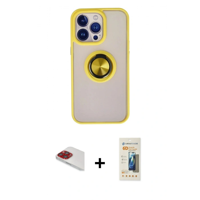 MARSİLYAN™- iPhone 13 Pro Max Kılıf Yörünge Çizgi - Siyah 6D Mat Seramik Hayalet Nano Ekran Koruyucu + Pers Alüminyum Kamera Lens - KI