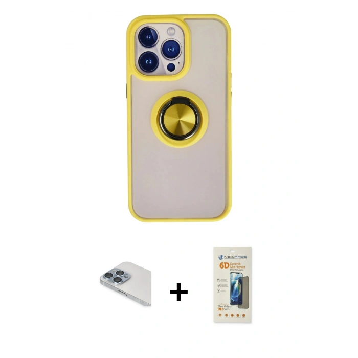 MARSİLYAN™- iPhone 13 Pro Max Kılıf Yörünge Çizgi - Siyah 6D Mat Seramik Hayalet Nano Ekran Koruyucu + Pers Alüminyum Kamera Lens - SABE