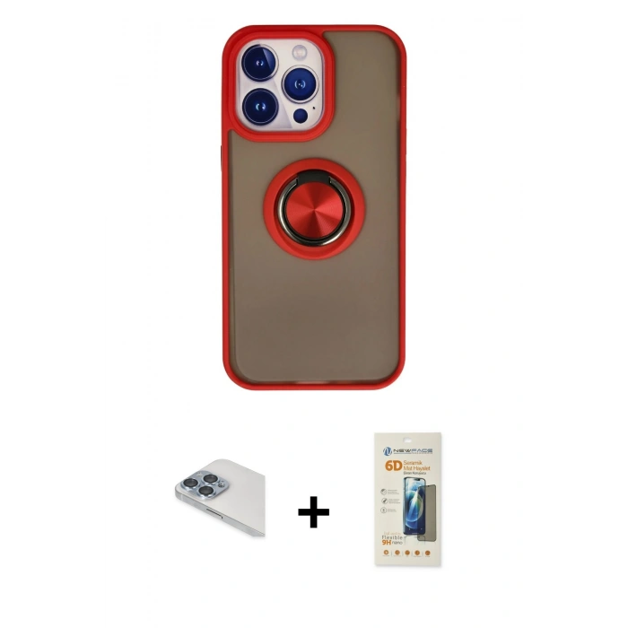 MARSİLYAN™- iPhone 13 Pro Max Kılıf Yörünge Çizgi - Siyah 6D Mat Seramik Hayalet Nano Ekran Koruyucu + Pers Alüminyum Kamera Lens - SABE