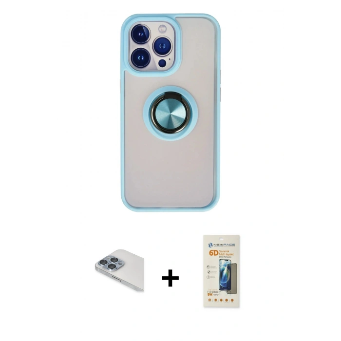 MARSİLYAN™- iPhone 13 Pro Max Kılıf Yörünge Çizgi - Siyah 6D Mat Seramik Hayalet Nano Ekran Koruyucu + Pers Alüminyum Kamera Lens - SABE