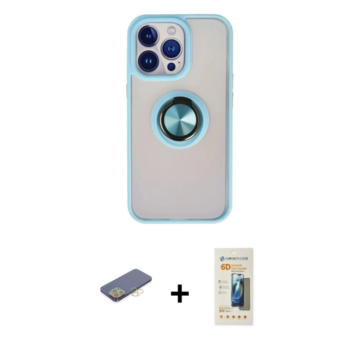 MARSİLYAN™- iPhone 13 Pro Max Kılıf Yörünge Çizgi - Siyah 6D Mat Seramik Hayalet Nano Ekran Koruyucu + Sarı Renkli Kamera Lens Koruma Cam