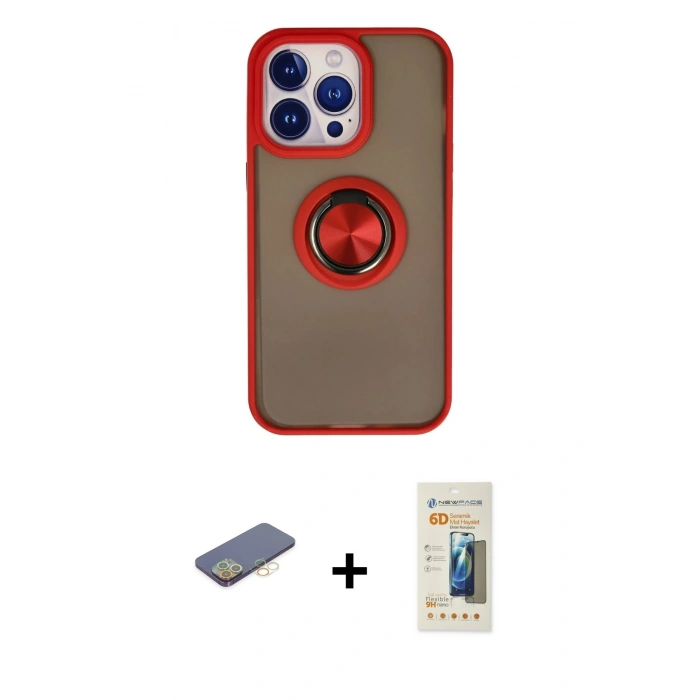 MARSİLYAN™- iPhone 13 Pro Max Kılıf Yörünge Çizgi - Siyah 6D Mat Seramik Hayalet Nano Ekran Koruyucu + Sarı Renkli Kamera Lens Koruma Cam