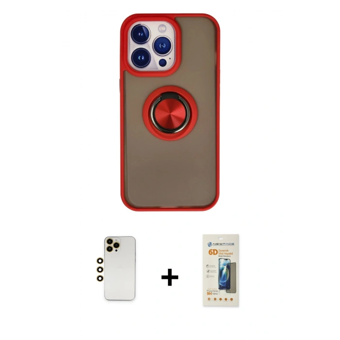 MARSİLYAN™- iPhone 13 Pro Max Kılıf Yörünge Çizgi - Siyah 6D Mat Seramik Hayalet Nano Ekran Koruyucu + Shine Kamera Lens - GD