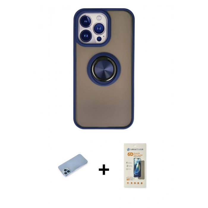 MARSİLYAN™- iPhone 13 Pro Max Kılıf Yörünge Çizgi - Siyah 6D Mat Seramik Hayalet Nano Ekran Koruyucu + Shine Kamera Lens Koruma Cam - MI