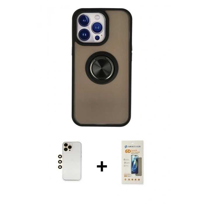 MARSİLYAN™- iPhone 13 Pro Max Kılıf Yörünge Çizgi - Siyah 6D Mat Seramik Hayalet Nano Ekran Koruyucu + Shine Kamera Lens - GD