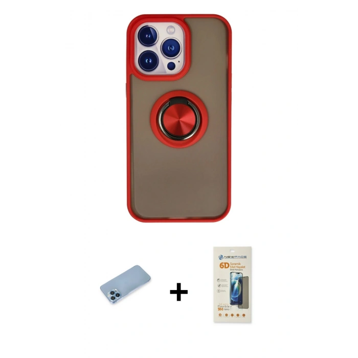 MARSİLYAN™- iPhone 13 Pro Max Kılıf Yörünge Çizgi - Siyah 6D Mat Seramik Hayalet Nano Ekran Koruyucu + Shine Kamera Lens Koruma Cam - MI