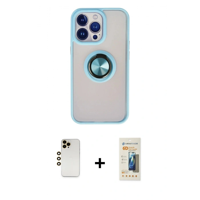 MARSİLYAN™- iPhone 13 Pro Max Kılıf Yörünge Çizgi - Siyah 6D Mat Seramik Hayalet Nano Ekran Koruyucu + Shine Kamera Lens - GD