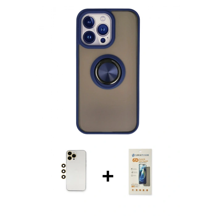 MARSİLYAN™- iPhone 13 Pro Max Kılıf Yörünge Çizgi - Siyah 6D Mat Seramik Hayalet Nano Ekran Koruyucu + Shine Kamera Lens - GD
