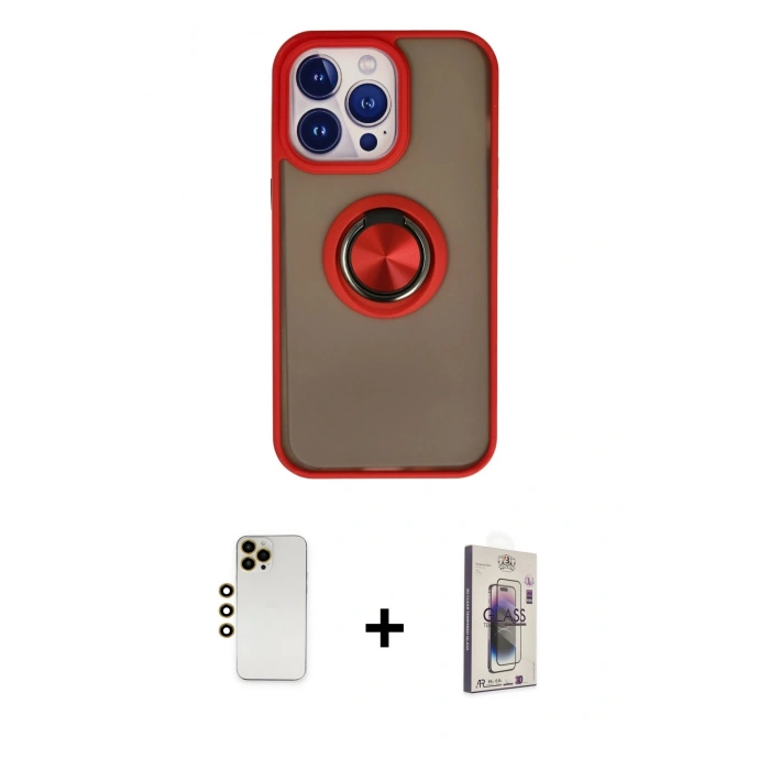MARSİLYAN™- iPhone 13 Pro Max Kılıf Yörünge Çizgi - Siyah Bilvis 3D Cam Ekran Koruyucu + Shine Kamera Lens - GD