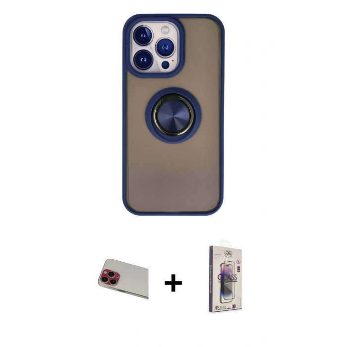 MARSİLYAN™- iPhone 13 Pro Max Kılıf Yörünge Çizgi - Siyah Bilvis 3D Cam Ekran Koruyucu + Rainbow Kamera Lens Koruma Cam - KI