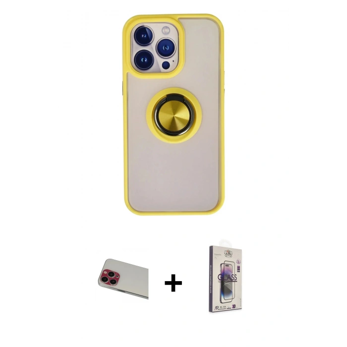 MARSİLYAN™- iPhone 13 Pro Max Kılıf Yörünge Çizgi - Siyah Bilvis 3D Cam Ekran Koruyucu + Rainbow Kamera Lens Koruma Cam - KI