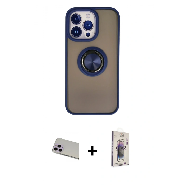 MARSİLYAN™- iPhone 13 Pro Max Kılıf Yörünge Çizgi - Siyah Bilvis 3D Cam Ekran Koruyucu + Mor Rainbow Kamera Lens Koruma Cam