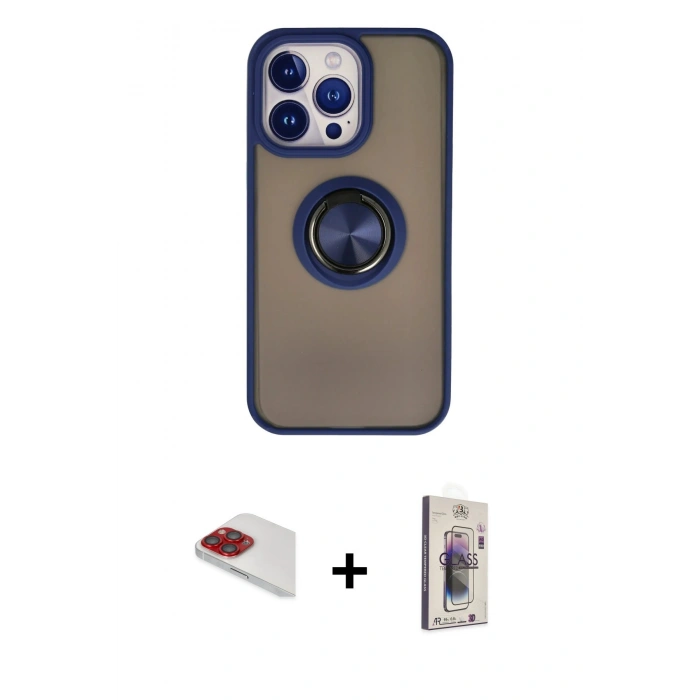 MARSİLYAN™- iPhone 13 Pro Max Kılıf Yörünge Çizgi - Siyah Bilvis 3D Cam Ekran Koruyucu + Pers Alüminyum Kamera Lens - KI