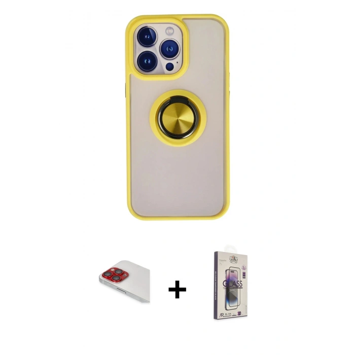 MARSİLYAN™- iPhone 13 Pro Max Kılıf Yörünge Çizgi - Siyah Bilvis 3D Cam Ekran Koruyucu + Pers Alüminyum Kamera Lens - KI