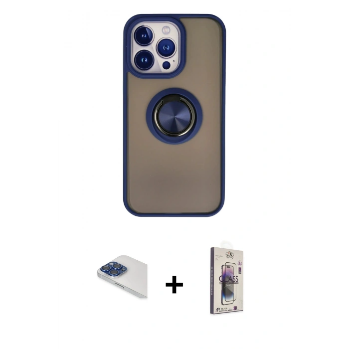MARSİLYAN™- iPhone 13 Pro Max Kılıf Yörünge Çizgi - Siyah Bilvis 3D Cam Ekran Koruyucu + Pers Alüminyum Kamera Lens - LT