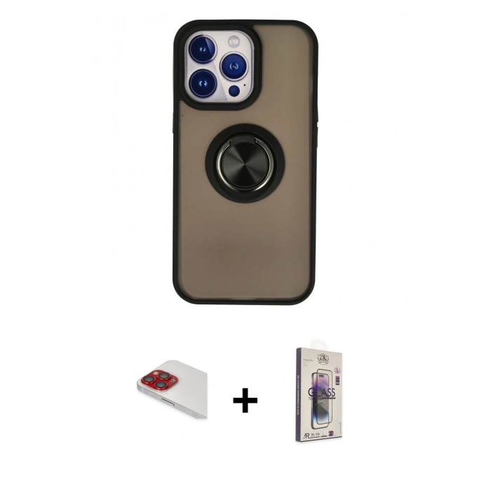 MARSİLYAN™- iPhone 13 Pro Max Kılıf Yörünge Çizgi - Siyah Bilvis 3D Cam Ekran Koruyucu + Pers Alüminyum Kamera Lens - KI