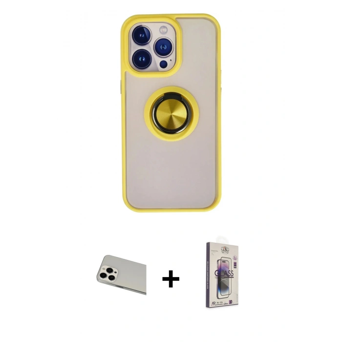MARSİLYAN™- iPhone 13 Pro Max Kılıf Yörünge Çizgi - Siyah Bilvis 3D Cam Ekran Koruyucu + Rainbow Kamera Lens Koruma Cam - BZ