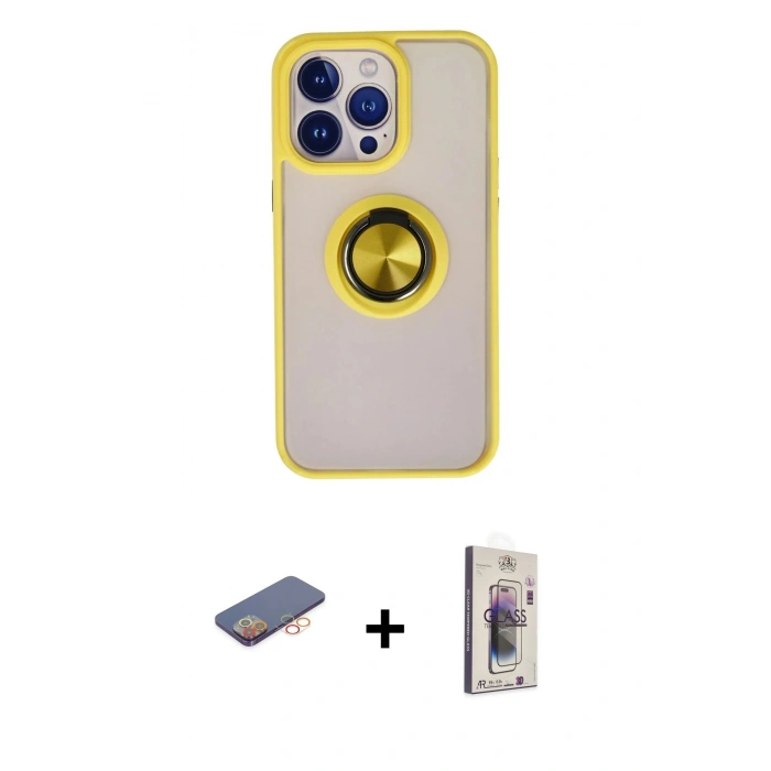 MARSİLYAN™- iPhone 13 Pro Max Kılıf Yörünge Çizgi - Siyah Bilvis 3D Cam Ekran Koruyucu + Renkli Kamera Lens Koruma Cam - TU
