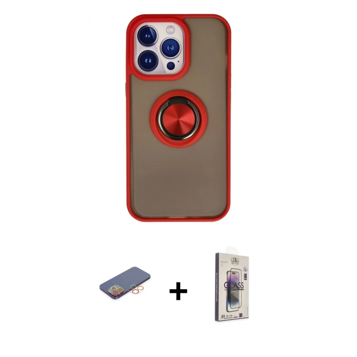 MARSİLYAN™- iPhone 13 Pro Max Kılıf Yörünge Çizgi - Siyah Bilvis 3D Cam Ekran Koruyucu + Renkli Kamera Lens Koruma Cam - TU