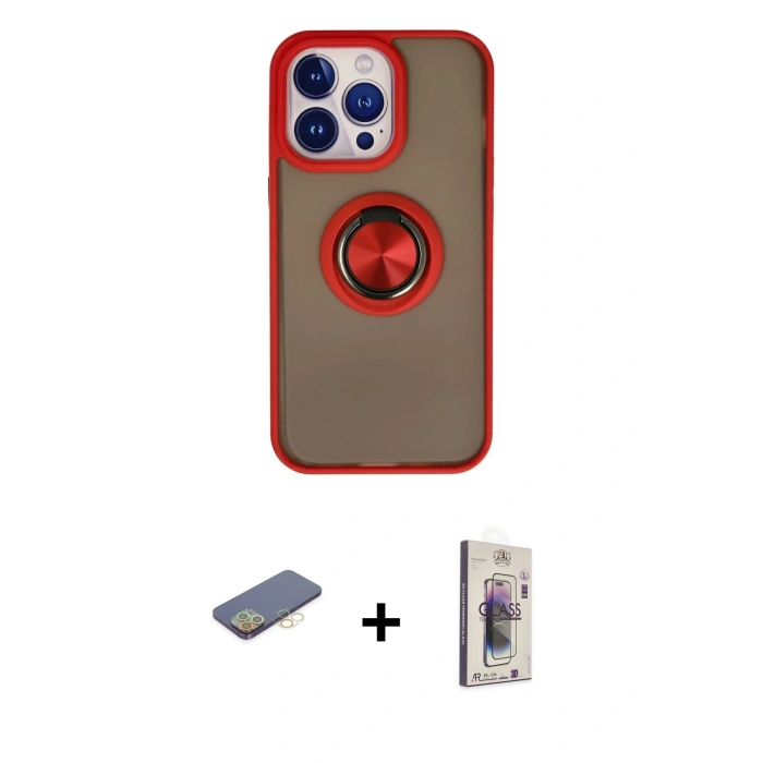 MARSİLYAN™- iPhone 13 Pro Max Kılıf Yörünge Çizgi - Siyah Bilvis 3D Cam Ekran Koruyucu + Sarı Renkli Kamera Lens Koruma Cam